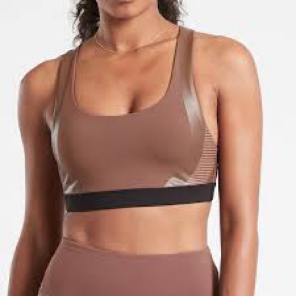 Athleta Brown and Black Sports Bra with Moisture-Wicking Fabric